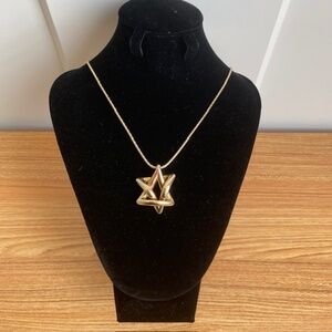 14K Stamped MGJ Yellow Gold David Star Merkaba Star Pendant & Chain 20"